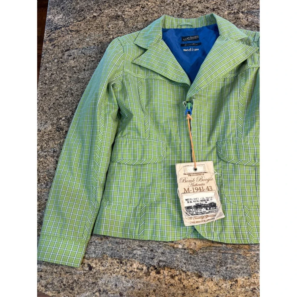 NWT Bomb Boogie Authentic Plaid Blazer Jacket M194143 Green White Women's Medium